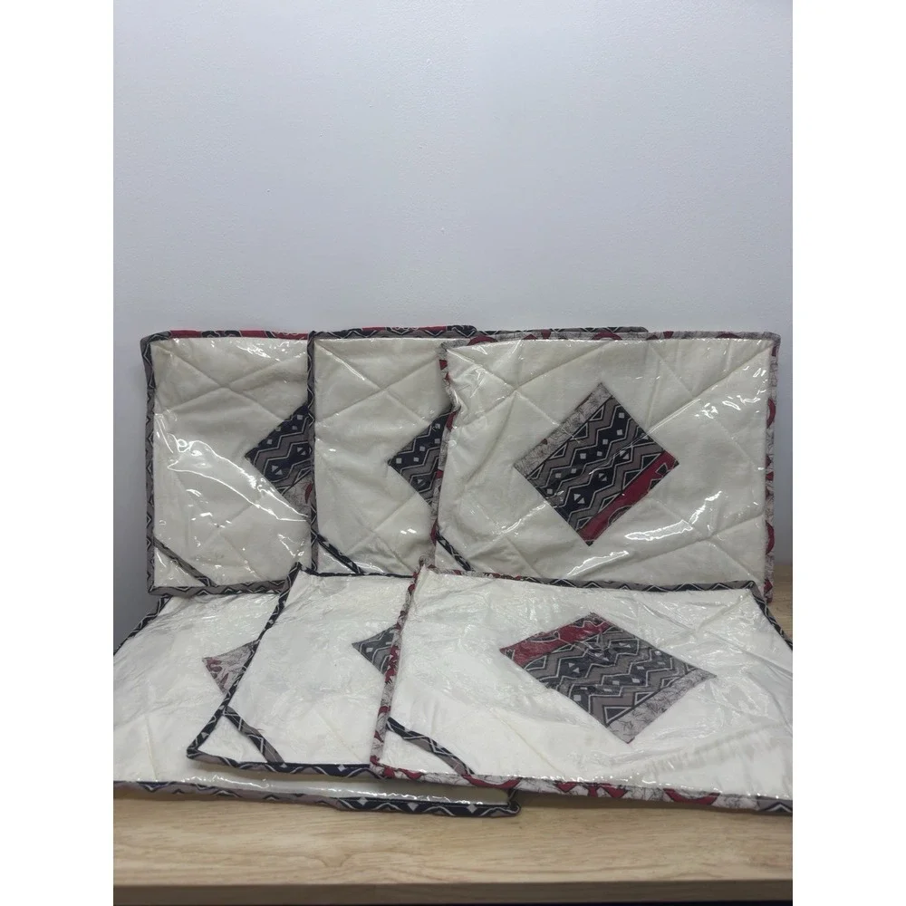 African Print Set/Six Placemats And Casserole Holder Quilted Plastic Cover‎ #50